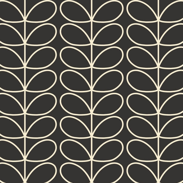 Linear Stem Charcoal Wallpaper in Grey Artwork by Orla Kiely